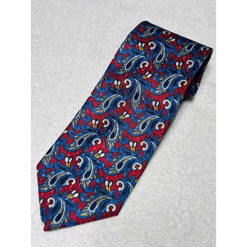 Vintage 1980s Christian Dior Monsieur Tie Red Blue Paisley Made In The USA